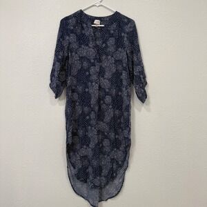 CUPiO‎ Navy White Polka Dot High Low V-Neck 3/4 Sleeve Tunic Dress Medium